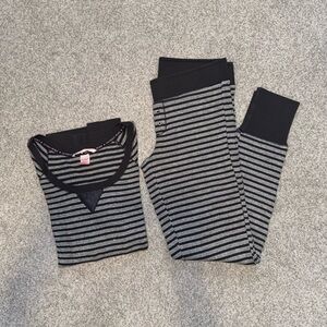 Victoria’s Secret Thermal Fireside Pajama Set Gray Stripe Sparkly - XS